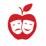 comedy/tragedy masks superimposed on an apple