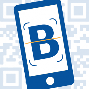 icon of a mobile phone with the booktix logo and qr code in the background